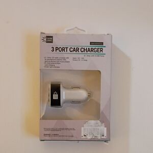 White 3-Port Car Charger